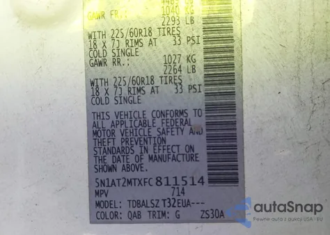 2015 Nissan Rogue Sl from USA, damaged, VIN 5N1AT2MTXFC811514